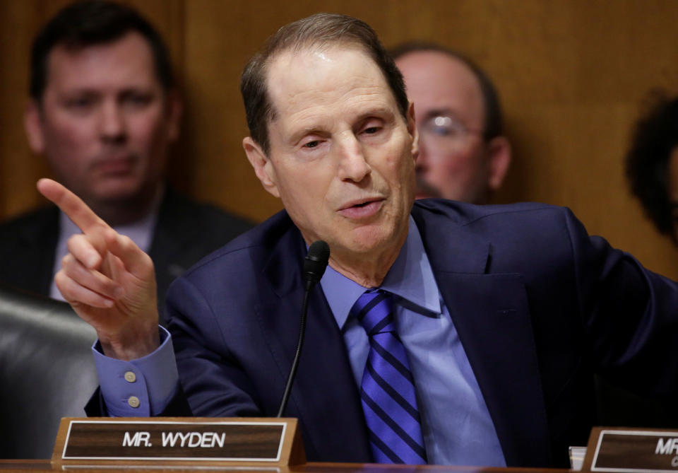 Senator Ron Wyden speaks during the hearing for Steven Mnuchin. January 19, 2017. REUTERS/Joshua Roberts