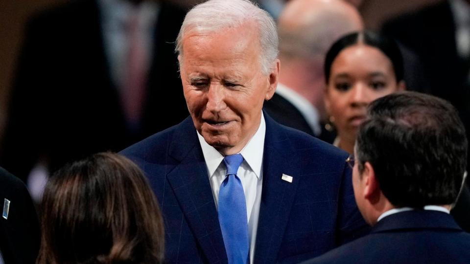 PHOTO: President Joe Biden speaks during a meeting with Ukraine's President Volodymyr Zelenskyy on the sidelines of the NATO Summit, July 11, 2024, in Washington. (Matt Rourke/AP)