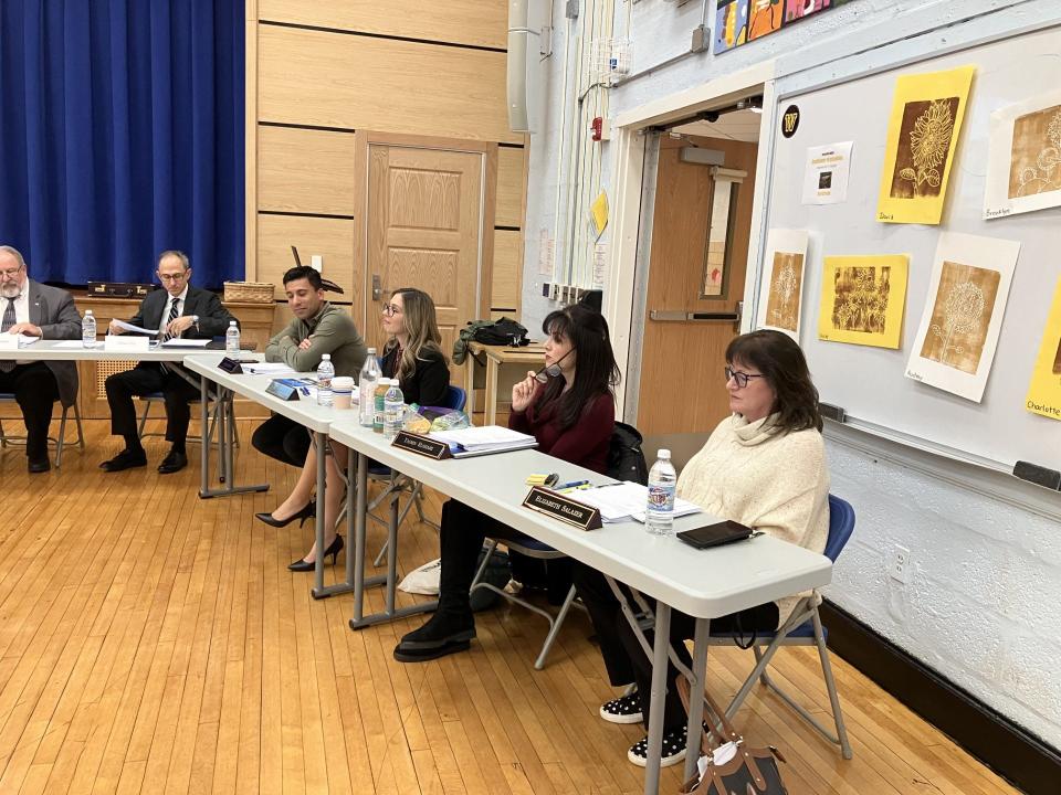 LIstening to the feasibility study were Saddle River Board of Education members Kunai Bhatia, Evelyn Nissirios, Yasmin Elshami and Elizabeth Salazar.