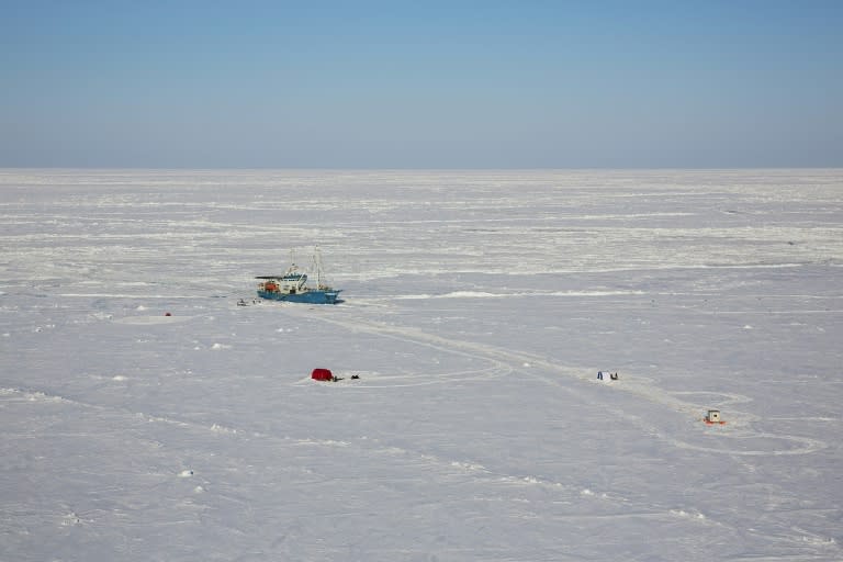 A Norwegian research vessel in the Arctic Ocean, near the North Pole on April 21, 2015