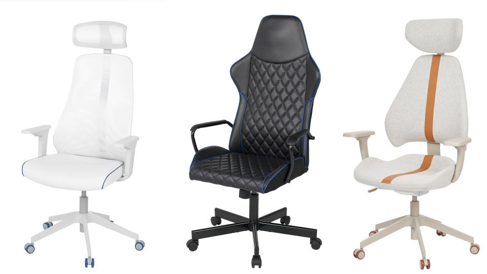 MATCHSPEL gaming chair (S$259), UTESPELARE gaming chair (S$199) and GRUPPSPEL gaming chair (only available in January 2022). (Photos: IKEA Singapore