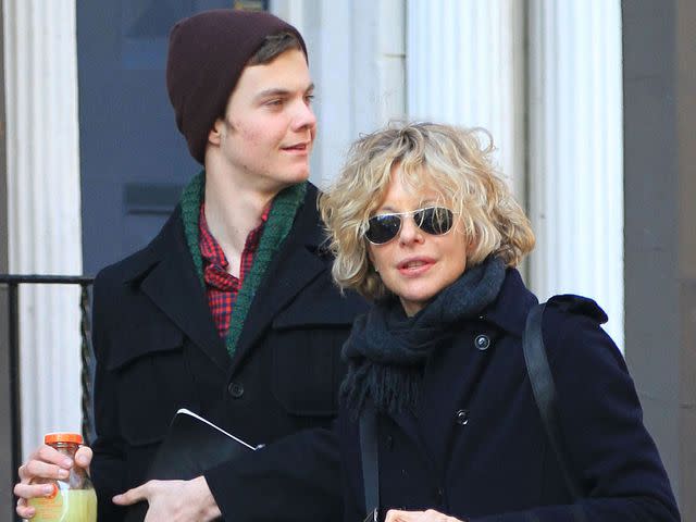 <p>Ignat/Bauer-Griffin/GC Images</p> Meg Ryan and her son Jack Quaid walking in New York City in March 2011.
