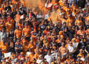 Fans cheer during the drivers parade before the Formula One Dutch Grand Prix, at the Zandvoort racetrack, Netherlands, Sunday, Sept. 5, 2021. (AP Photo/Peter Dejong)