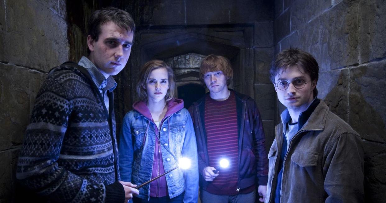 matthew lewis, emma watson, rupert grint and daniel radcliffe in harry potter and the deathly hallows part 2