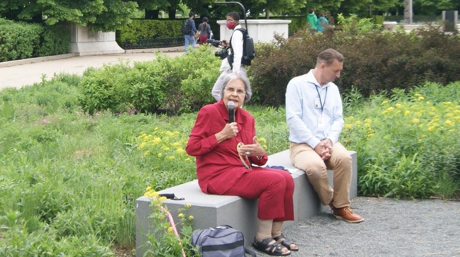 Ada Deer speaks at the opening celebration for a new Indigenous exhibit at the Field Museum in Chicago.