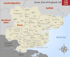 Map of Essex and the surrounding regions.