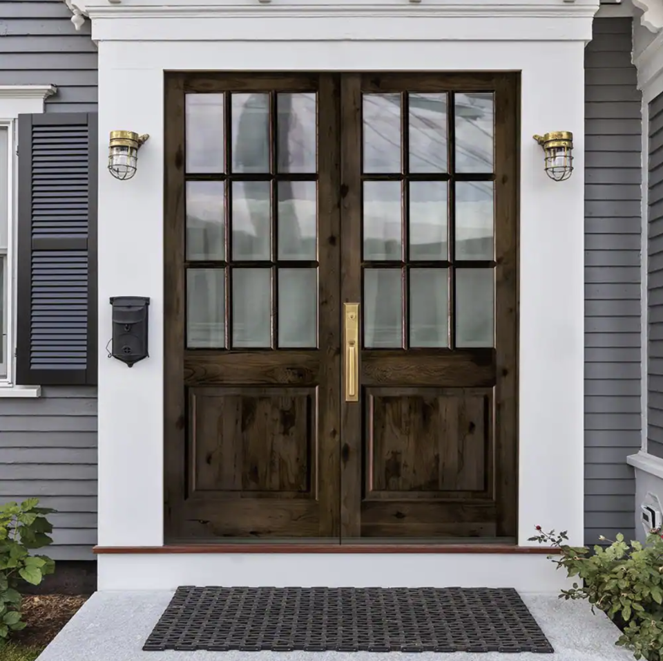 Wooden front door with French door design