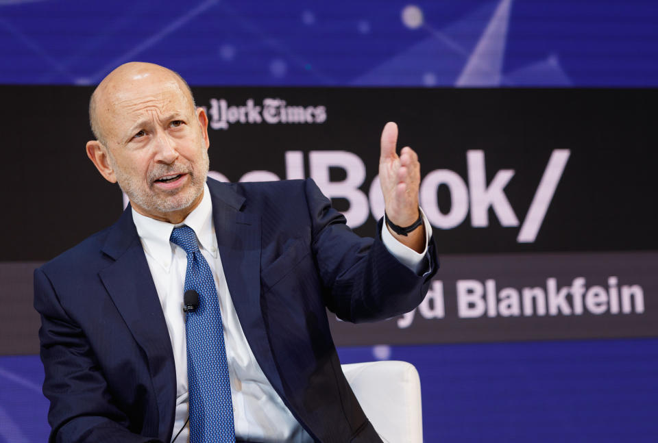 NEW YORK, NY - NOVEMBER 01:  Lloyd Blankfein, Senior Chairman, The Goldman Sachs Group, Inc speaks onstage during the 2018 New York Times Dealbook on November 1, 2018 in New York City.  (Photo by Michael Cohen/Getty Images for The New York Times)