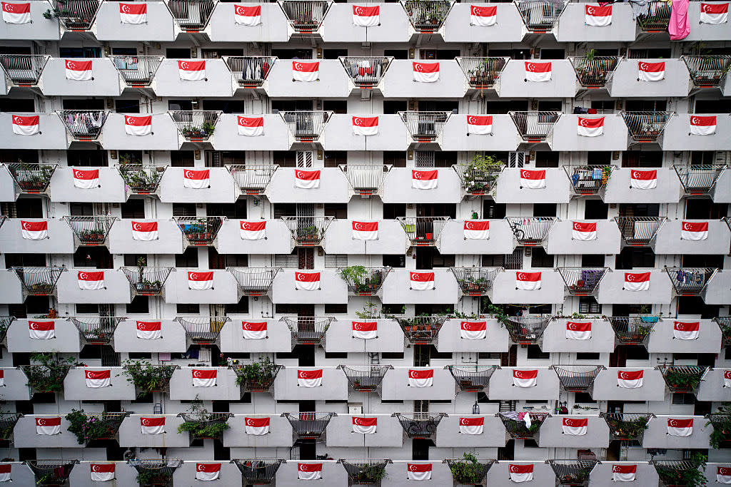 National flags flown at HDB blocks in the Albert Court area in Singapore on August 5, 2015. (Getty Images file photo)