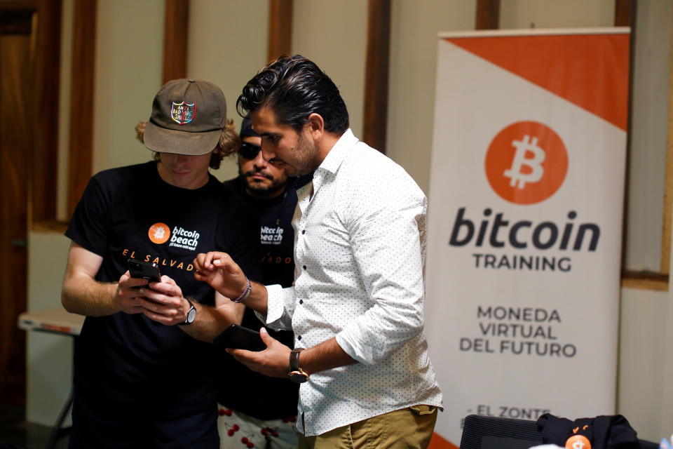 Bitcoin enthusiasts at El Zonte Beach in Chiltiupan, El Salvador. Photo: Jose Cabezas/Reuters