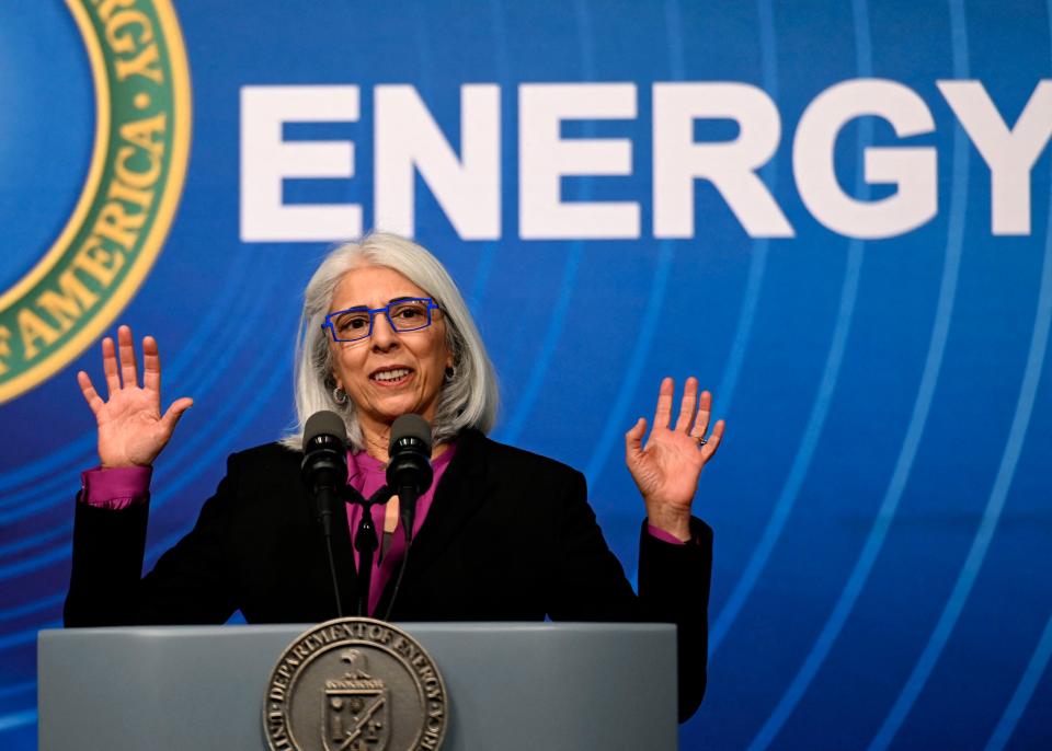 Director of the White House Office of Science and Technology Policy Arati Prabhakar speaks during a press conference to announce a major milestone in nuclear fusion research at the US Department of Energy in Washington, DC, on December 13, 2022 (AFP via Getty Images)