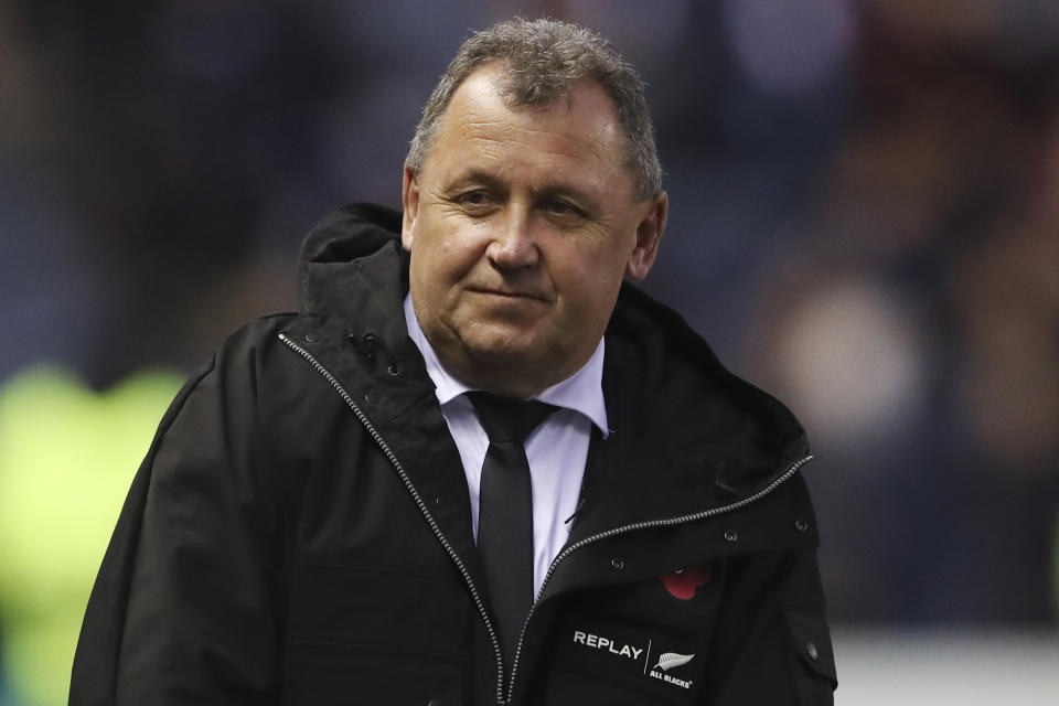 FILE - New Zealand's head coach Ian Foster leaves at the end of the rugby union international match between Scotland and New Zealand at the Murrayfield Stadium in Edinburgh, Nov. 13, 2022. New Zealand Rugby will appoint the next All Blacks head coach "within four to six weeks," dealing a blow to Ian Foster who will lead the national team to the World Cup in France later this year. (AP Photo/Scott Heppell, File)