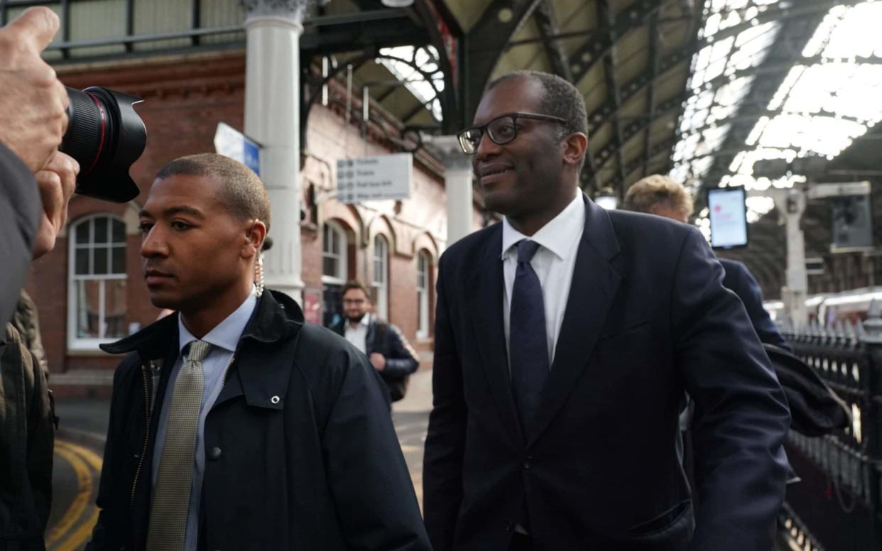 Kwasi Kwarteng, the Chancellor, is pictured as he arrived in Darlington this afternoon  - Owen Humphreys /PA