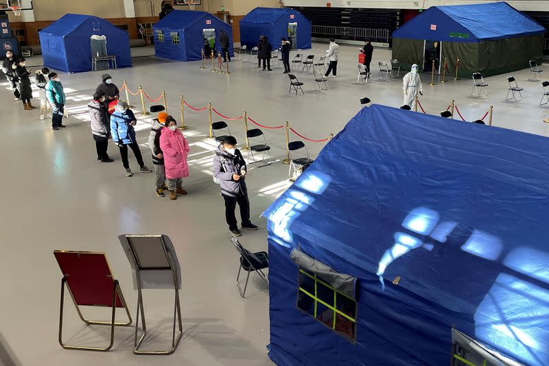 FILE PHOTO: Makeshift fever clinic set up inside a stadium, amid the COVID-19 outbreak in Beijing