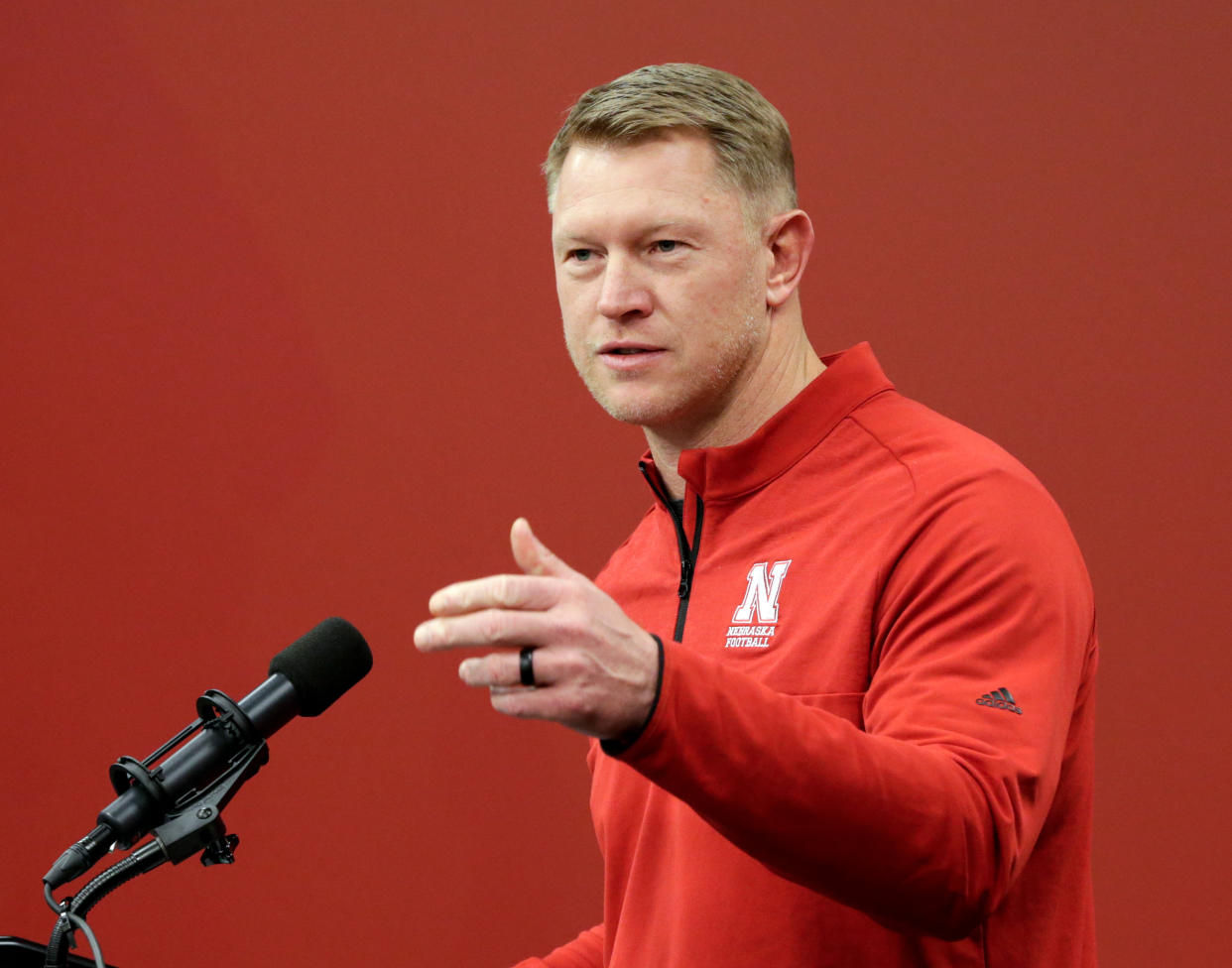 Nebraska coach Scott Frost speaks during an NCAA college football news conference in Lincoln, Neb. (AP Photo/Nati Harnik, File)