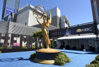 An Emmy statue appears before the 70th Primetime Emmy Awards on Monday, Sept. 17, 2018, at the Microsoft Theater in Los Angeles. (Photo by Jordan Strauss/Invision/AP)