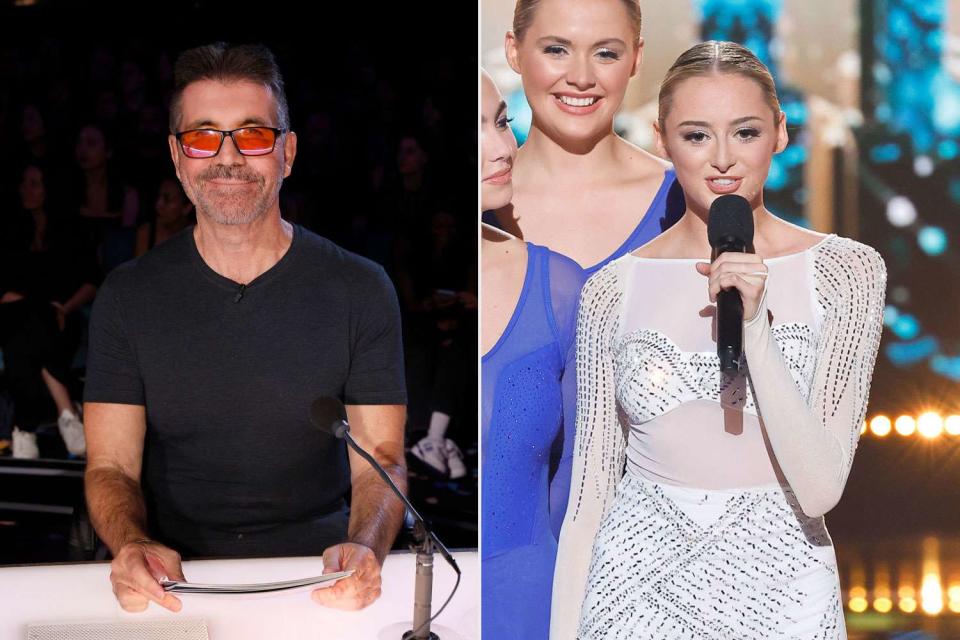 <p>Trae Patton/NBC (2)</p> Simon Cowell (left) and Julia Carlile of Mersey Girls on 