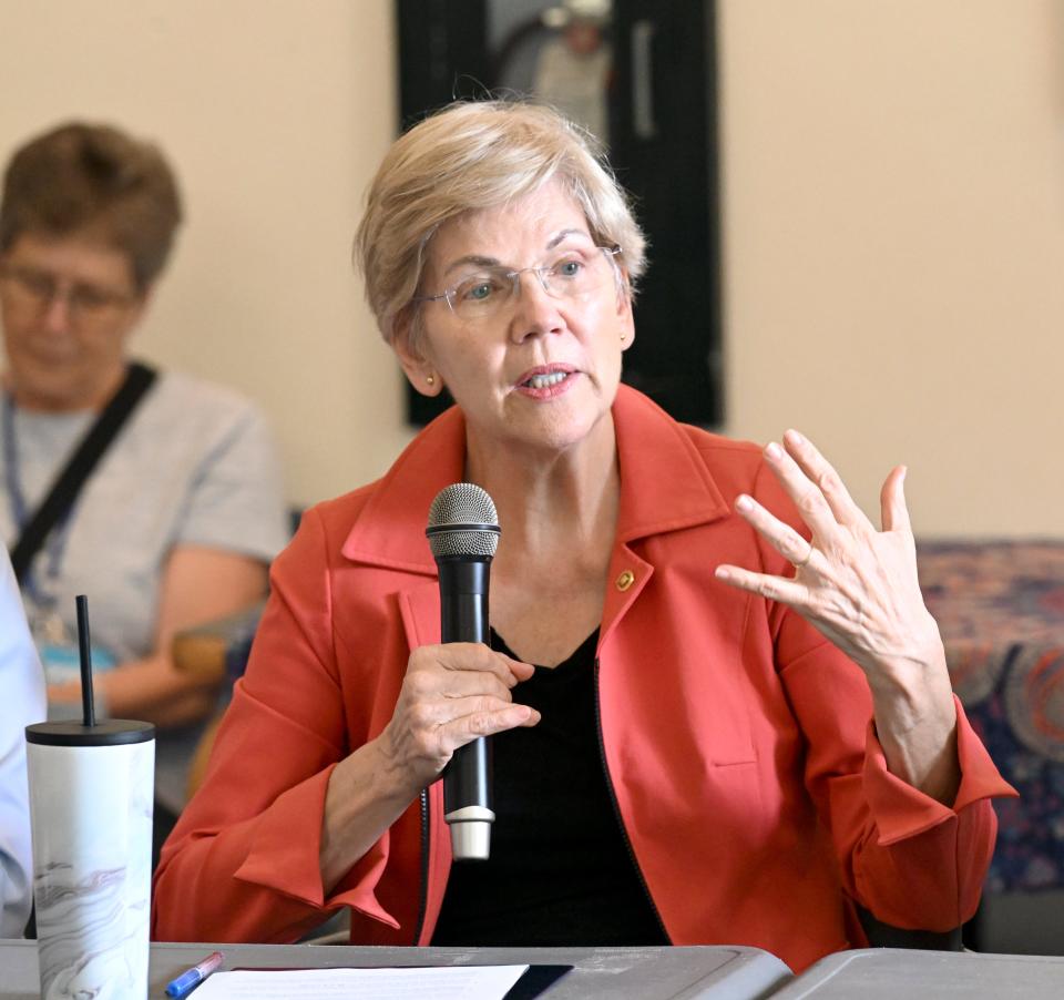 Sen. Elizabeth Warren visits Wellfleet for the start of the Herring River Restoration Project speaking to those involved at the town library Tuesday afternoon.