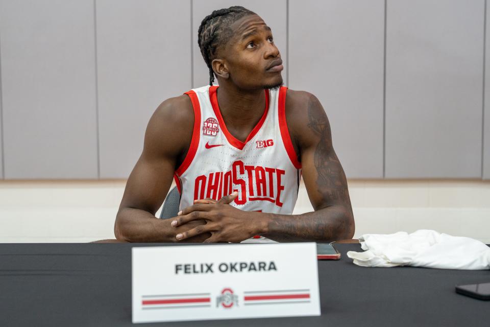 Sep 25, 2023; Columbus, OH, USA; Felix Okpara talks about their upcoming season at the Schottensteim Center.