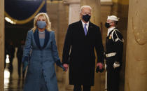 President-elect Joe Biden and Dr. Jill Biden arrive in the Crypt of the US Capitol for President-elect Joe Biden's inauguration ceremony on Wednesday, Jan. 20, 2021 in Washington. (Jim Lo Scalzo (Jim Lo Scalzo/Pool Photo via AP)