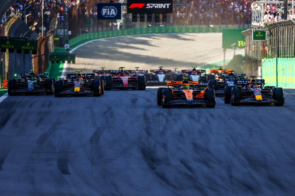 Max Verstappen thwarted Lando Norris’ bid for a first F1 win in the sprint race in Brazil  (Getty Images)