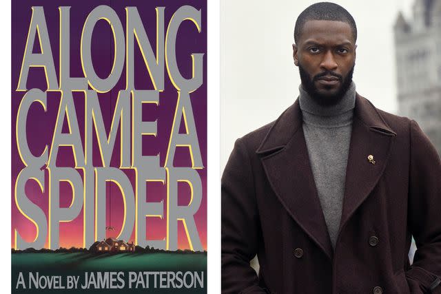 <p>Grand Central Publishing; Quantrell Colbert/Prime</p> The cover of 'Along Came a Spider' and Aldis Hodge as Alex Cross in the Prime Video adaptation