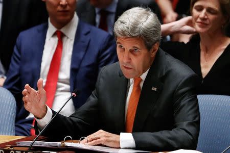 U.S. Secretary of State John Kerry addresses the United Nations Security Council before a vote to adopt a resolution on the Comprehensive Nuclear-Test-Ban Treaty, at United Nations Headquarters in New York, U.S., September 23, 2016. REUTERS/Lucas Jackson