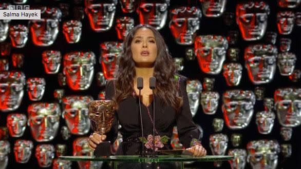 Salma Hayek was at the BAFTAs to present the Best Actor award. Source: BBC