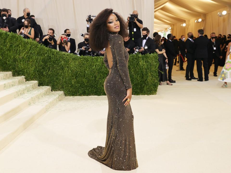 Keke Palmer looks over her shoulder at the 2021 Met Gala.