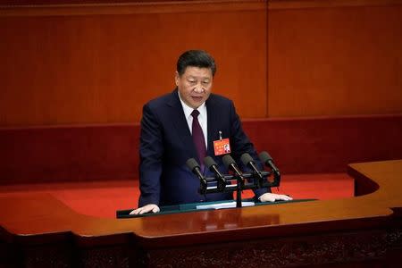 Chinese President Xi Jinping speaks during the opening of the 19th National Congress of the Communist Party of China at the Great Hall of the People in Beijing, China October 18, 2017. REUTERS/Jason Lee