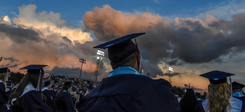 May 18 2024; Tuscaloosa, AL, USA; Northside seniors sit beneath a beautiful sky during the graduation for Northside High School Saturday evening in Tuscaloosa County.