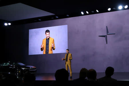 Thomas Ingenlath, Chief Executive Officer of Polestar speaks during a launch event in Shanghai, China October 17, 2017. REUTERS/Adam Jourdan