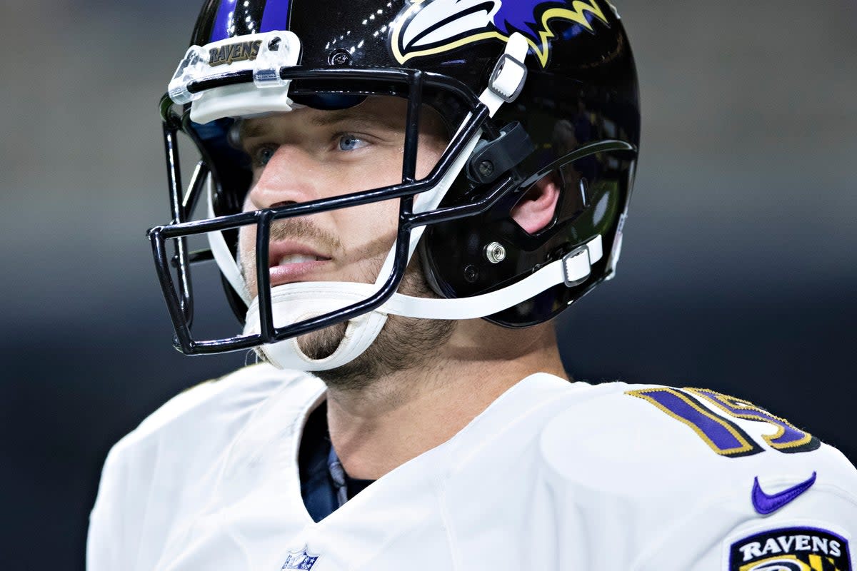 Ryan Mallett #15 of the Baltimore Ravens warming up before a preseason game against the New Orleans Saints at Mercedes-Benz Superdome on August 31, 2017 in New Orleans, Louisiana. The Ravens defeated the Saints 14-13.  (Photo by Wesley Hitt/Getty Images) (Getty Images)