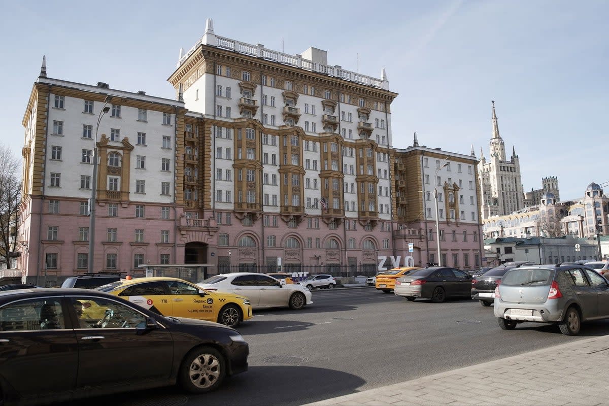 Cars ride past the US embassy building in Moscow (AFP via Getty Images)