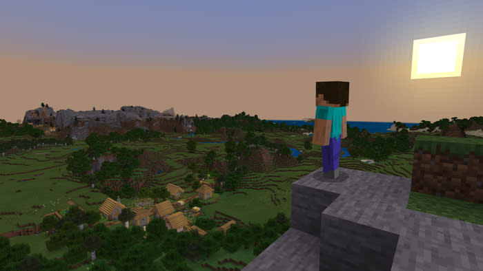  A screenshot from Minecraft showing its main character Steve. 