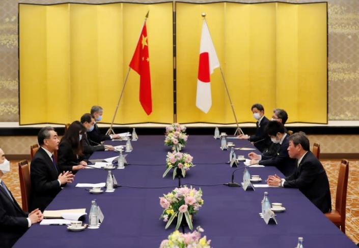 China's State Councilor and Foreign Minister Wang Yi meets with his Japanese counterpart Toshimitsu Motegi in Tokyo