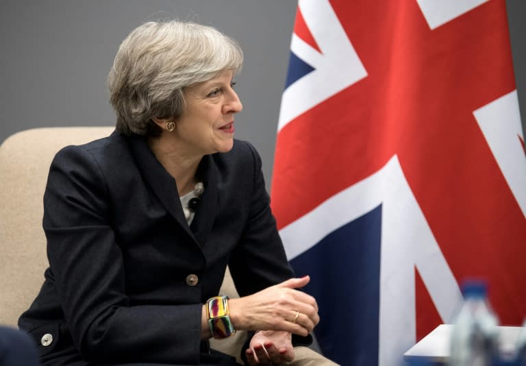 Britain's Prime Minister Theresa May met with her Swedish counterpart in Gothenburg, Sweden, on the eve of the EU Social Summit for Fair Jobs and Growth