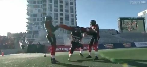 Four members of the CFL’s Ottawa Redblacks pull off a great touchdown celebration. (CFL/Twitter)