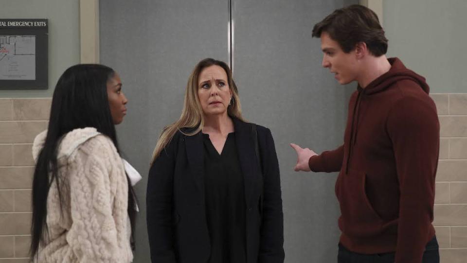 Scene from General Hospital with Tabyana Ali, Genie Francis and Nicholas Chavez, 2023