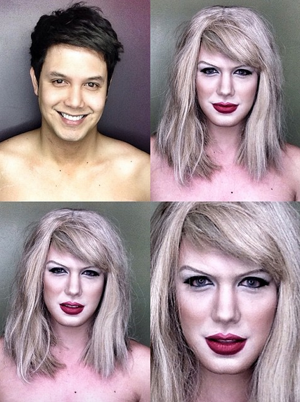 Makeup artist Paolo Ballesteros transforms himself into Taylor Swift.