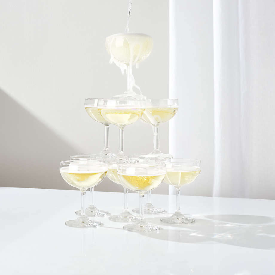 These coupe glasses are stackable to create a champagne tower. Find them for $50 at <a href="https://fave.co/2Esj5Jz" target="_blank" rel="noopener noreferrer">Crate &amp; Barrel.</a>