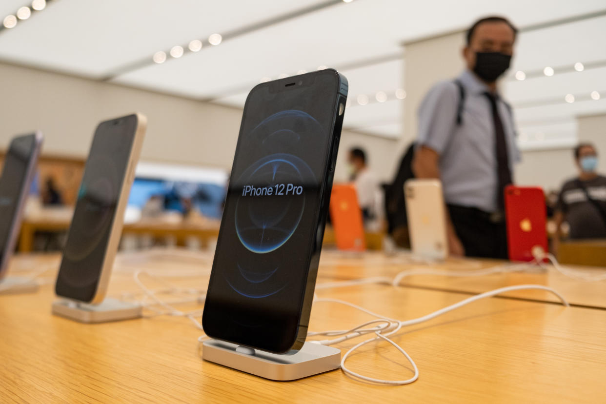 TAIPEI, TAIWAN - 2020/10/26: Apple iPhone 12 Pro seen on display at an Apple store in Taipei. (Photo by Walid Berrazeg/SOPA Images/LightRocket via Getty Images)