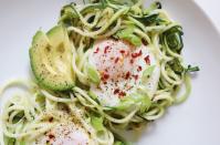 <p>“It's another brilliant use for zoodles, as this is a way to get veggies in for breakfast,” Glassman says. While the zucchini noodles provide filling fiber, the <a href="https://www.womansday.com/food-recipes/food-drinks/g2191/egg-recipes/" rel="nofollow noopener" target="_blank" data-ylk="slk:organic eggs;elm:context_link;itc:0;sec:content-canvas" class="link ">organic eggs</a> offer protein — which <a href="https://www.ncbi.nlm.nih.gov/pmc/articles/PMC4258944/" rel="nofollow noopener" target="_blank" data-ylk="slk:research shows;elm:context_link;itc:0;sec:content-canvas" class="link ">research shows</a> can increase the secretion of satiety hormones — and the avocado brings in the healthy fat for a well-balanced power breakfast that Glassman says will keep you energized.</p><p><strong>Get the recipe at <a href="https://nutritiouslife.com/recipes/eggs-zoodle-nests/" rel="nofollow noopener" target="_blank" data-ylk="slk:Nutritious Life.;elm:context_link;itc:0;sec:content-canvas" class="link ">Nutritious Life.</a></strong><br></p>