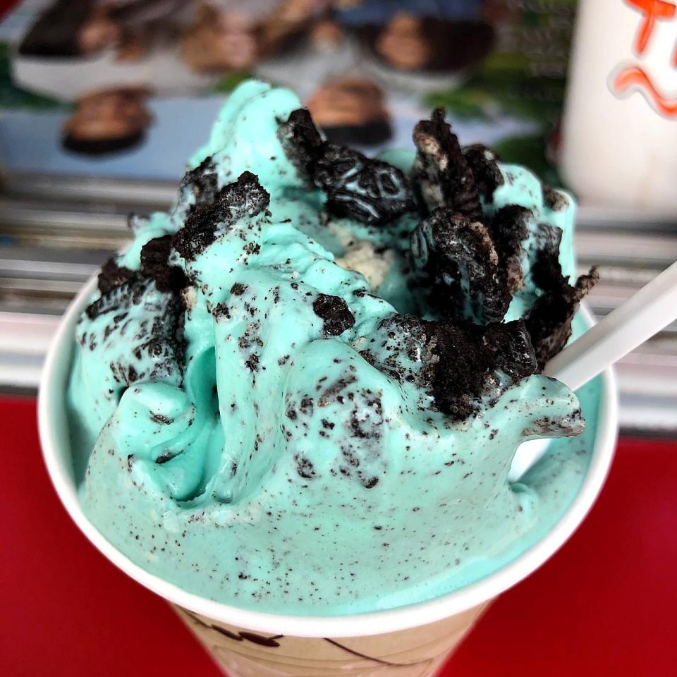 Flurries and Snow Storms and other combinations of soft serve ice cream and treats, such as the Cookie Monster, are served at Whippy Dip II, 3100 W. 12th St.