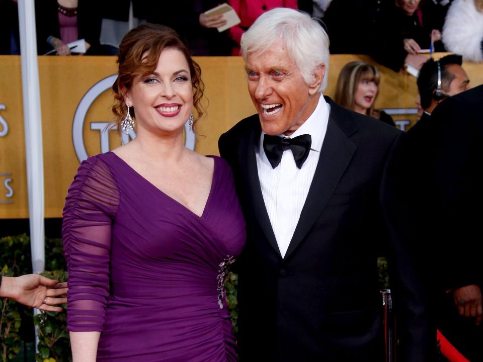 dick van dyke and arlene silver, wearing a deep purple dress, on the SAG Awards red carpet in 2013