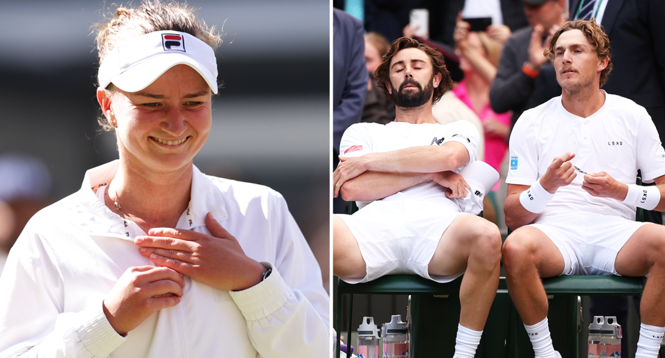 Barbora Krejcikova pictured left and right Max Purcell and Jordan Thompson