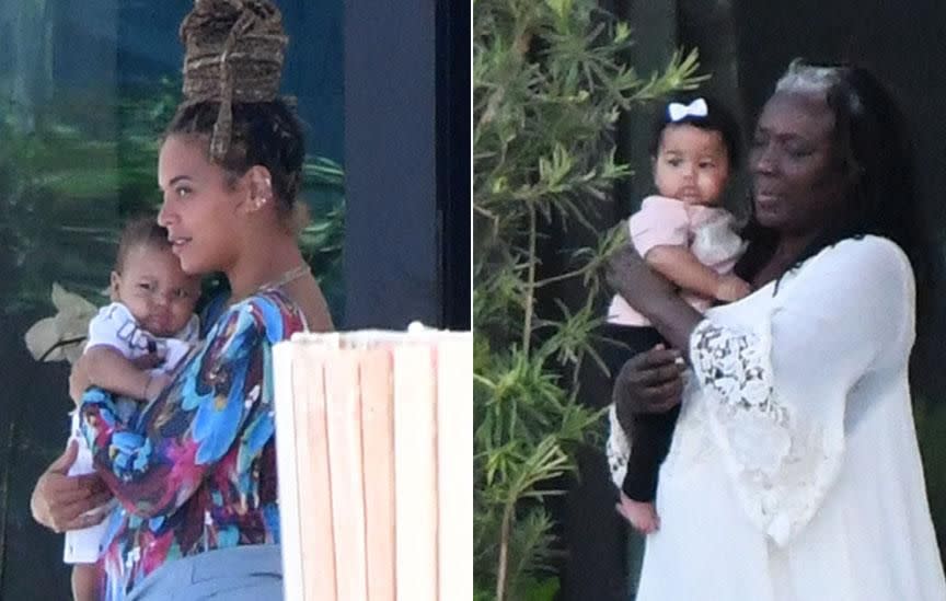 Beyonce's Rumi and Sir have been pictured in public for the first time since they were born in June, during a family holiday in Miami. Source: Mega