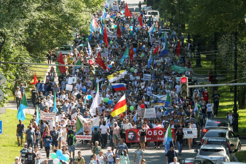 People take part in rally to support former regional governor Sergei Furgal in Khabarovsk