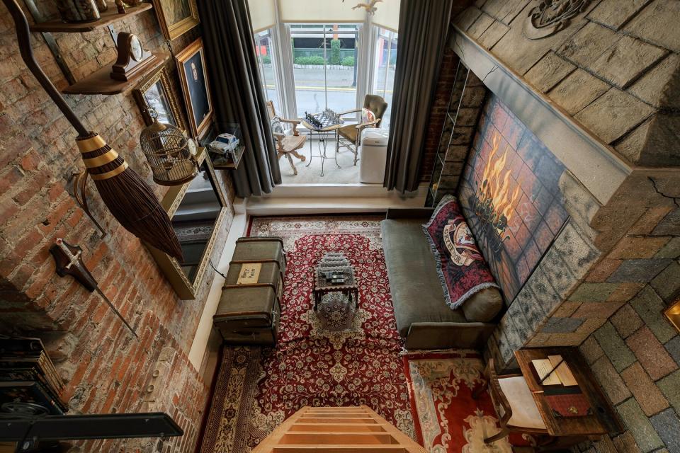 Aerial view of the living room at The Common Room-Victoria, British Columbia, Canada