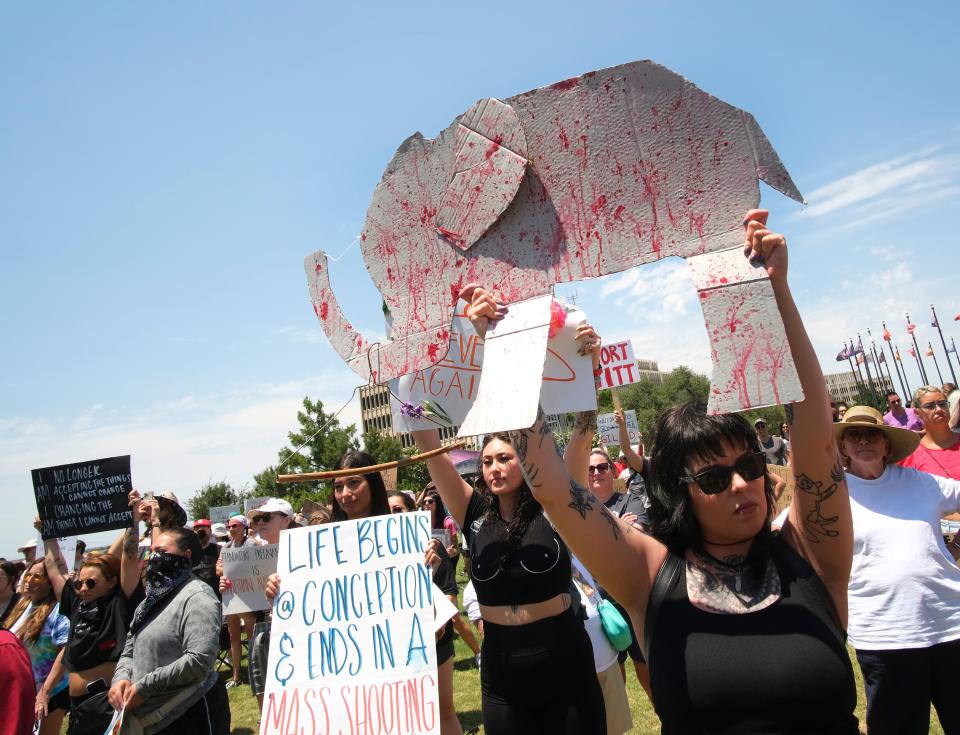 Abortion-rights supporters at the Engage the Rage rally at the Oklahoma Capitol in Oklahoma City Sunday, June 25, 2022.